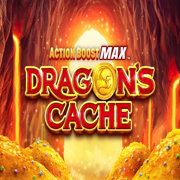 Official Slots logo: Action Boost Max Dragon's Cache by SpinPlay Games at Tikitaka Casino