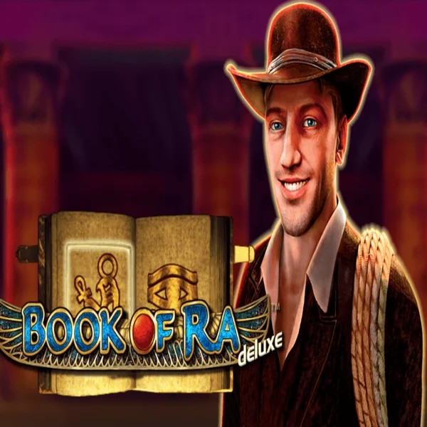 Book of Ra Deluxe slot logo by Novomatic at Tikitaka Casino